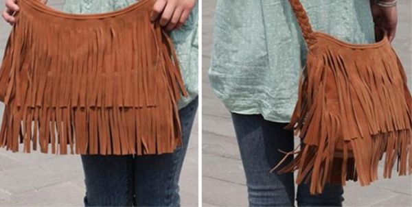 Bolsa Tassel com franjas e alça trançada